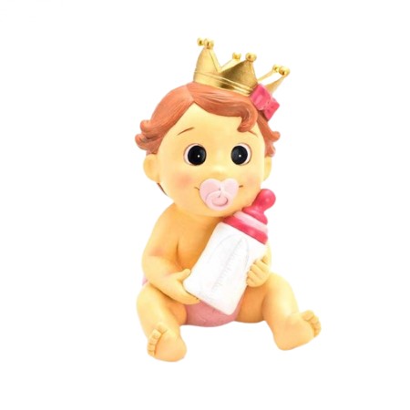 Figura bebé niña con corona y lazo rosa
